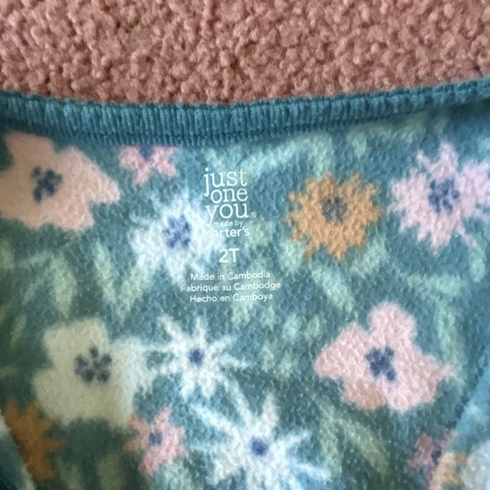 Just One You by Carter's 2T Floral Fleece Footed Zip Pajamas One Piece
